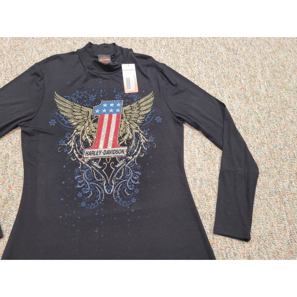 Harley Davidson Shirt Women Large Black Motorcycle Rider Biker Wings Chopper NWT - Picture 6 of 15